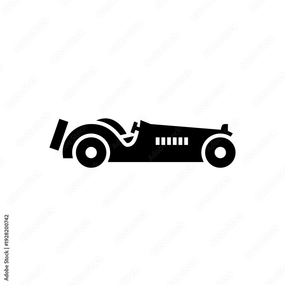 Naklejka premium Vintage race car glyph icon. Classic race car solid illustration.