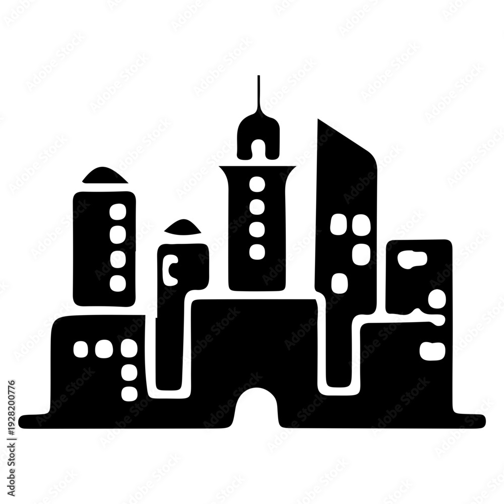 Fototapeta premium Black Silhouette of Modern City Skyline Icon