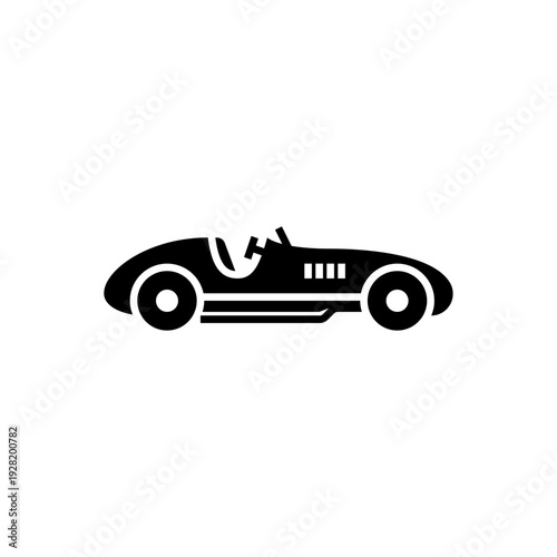 Vintage race car glyph icon. Classic race car solid illustration.