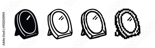 Standing Vanity Mirror Vector Icons in Solid, Outline, Distressed, and Pixel Art Designs