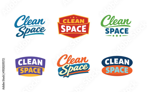 Modern Holiday Logos. Clean modern holiday banner illustration displaying modern lettering logo set for Clean Space, professional