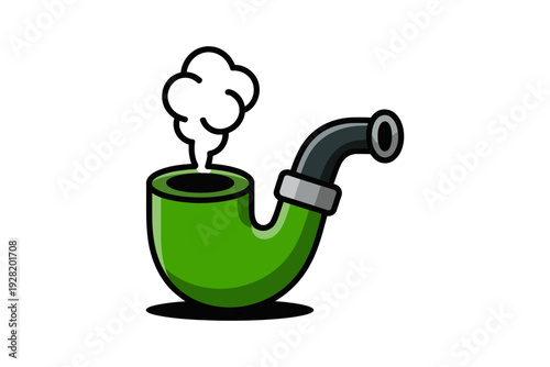 A green cartoon pipe with smoke coming out of it