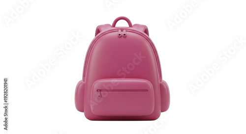 Pink backpack with padded straps and multiple compartments for school or travel use isolated on transparent background