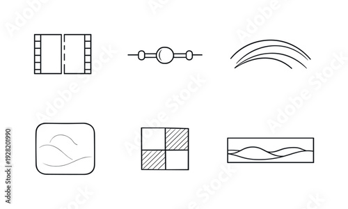Line style icons of calm visual adjustment: video-frame slice, gentle-correction bead, ambient-flow arc, softened-backdrop cell,