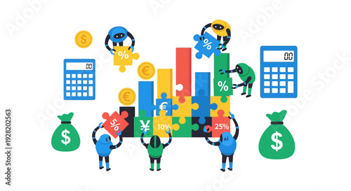 Financial analysis and budgeting concept with puzzle pieces and graphs