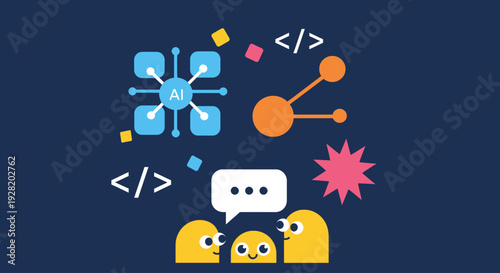 Programmers Collaborating on Artificial Intelligence Code with Icons and Symbols