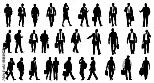 Silhouettes of Business Professionals Walking.