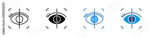 Retina Scan Multiple Style Icon Design Vector - Eye with vertical scan line representing biometric authentication, retina scanning, and identity verification