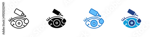 Eye Drops Multiple Style Icon Design Vector - Eye with dropper and droplet representing ophthalmic medication, lubrication treatment, and infection relief