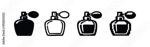 Round Perfume Spray Bottle Icon Set in Various Stylized Forms