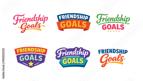 Clean modern holiday banner illustration displaying modern lettering logo set for Friendship Goals, professional logo-style