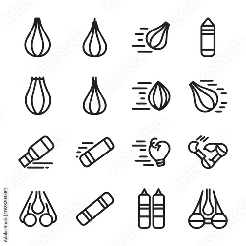 Boxing Equipment Icons: Speed Bags Punching Bags Gloves Dumbbells Jump Ropes Stock Graphics