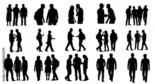 Silhouettes of People Walking Together.