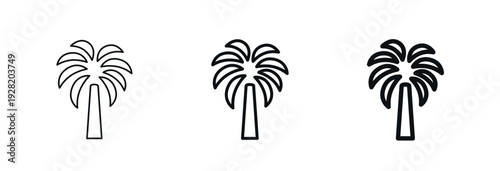 Palm tree icon in thin, regular, bold outline styles. Ideal for travel, summer, beach, vacation, resort, and nature themed designs. For web and mobile. Exotic food symbol. Isolated vector illustration
