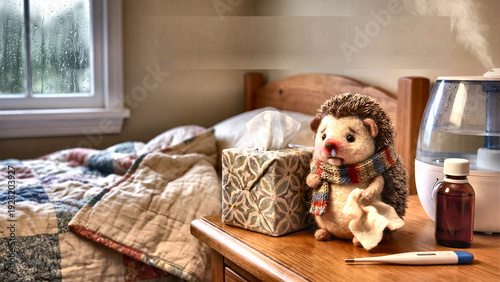 Sick Felted Doll with Tissue Box