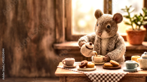 Cute Felted Doll Pouring Tea