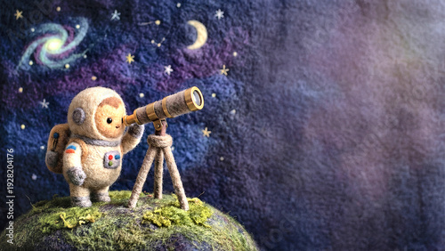 Felted Character Looking Through Telescope