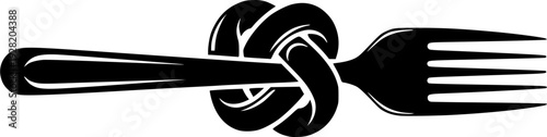 Illustration of a Black and White Fork Tied in a Knot Graphic Style