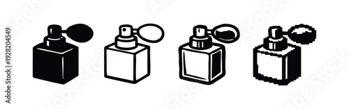 Square Base Perfume Atomizer Bottle Icon Set in Diverse Styles