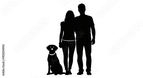 Couple Standing with Dog Silhouette.