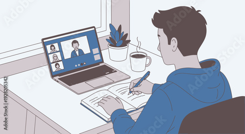 Person working remotely on a project with a video call
