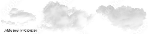 Three grey clouds floating in the sky isolated on transparent background
