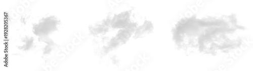 Three grey clouds floating in the sky isolated on transparent background
