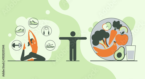 Healthy Lifestyle Illustration with Yoga and Nutrition