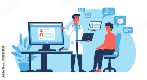 Doctor explaining medical records to patient