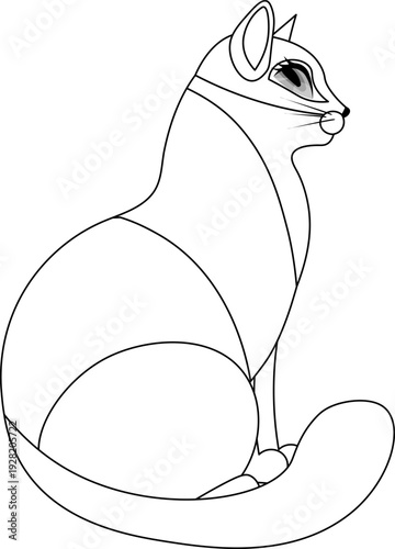 Cute zoo. Animals. The cat is sitting. Coloring page template for kids. Editable vector