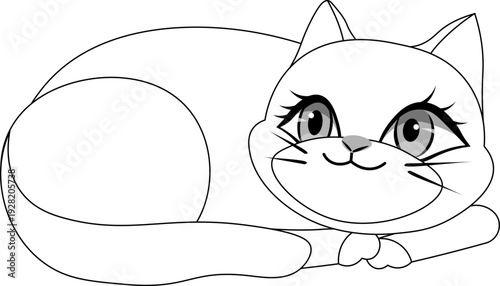 Cute zoo. Animals. The kitten is lying down. Coloring page template for kids. Editable vector