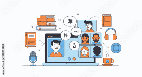 Online Learning and Virtual Classroom Illustration