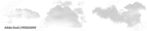 Konstfotografi Three grey clouds floating in the sky isolated on transparent background