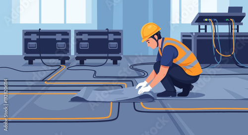 Electrician Working on Underfloor Heating System.