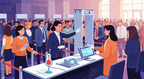 Event Registration Desk with Attendees and Staff.