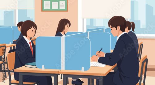 Office Workers Sitting at Cubicles Working.