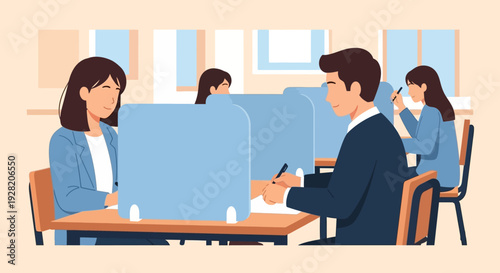 Office Workers Sitting at Cubicles Working.