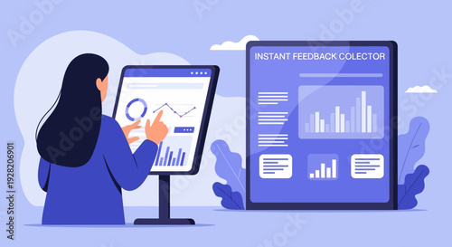 Woman Analyzing Data on Computer Screens.