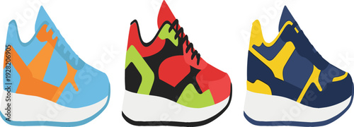 Colorful Running Sneakers Collection with Modern Sport Design for Fitness Training, Jogging and Athletic Lifestyle Illustration