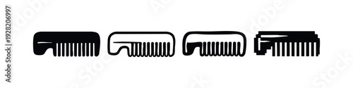 Stylized Hair Comb Vector Icons. Hairdressing tool symbols in solid, line art, and pixelated forms.