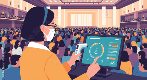 Woman presenting to a large audience.