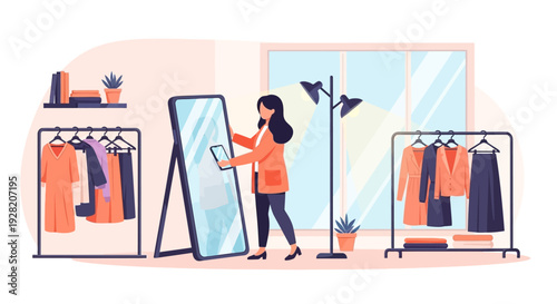 Woman Shopping for Clothes Online at Home.