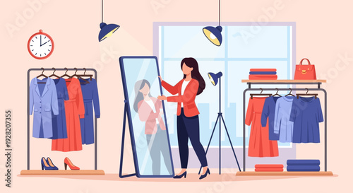 Woman Trying On Clothes Virtually Online.