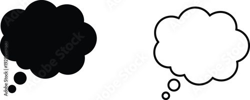 Black Solid Thought Bubble and White Outline Thought Bubble on White Keywords: thought bubble, speech bubble, comic, thinking