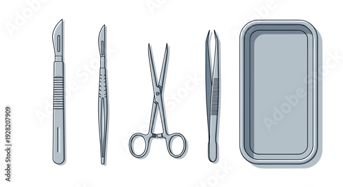 Surgical Instruments Set with Scalpel Forceps Scissors and Tray Illustration