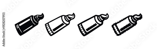 Angled Toothpaste Tube Icon Collection. Vector set of hygiene and cosmetic packaging symbols.