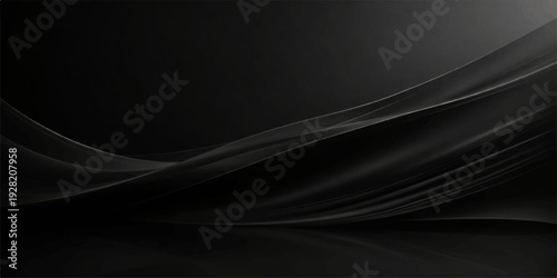 Black Abstract Flowing Waves Background – Dark Smooth Curved Lines Backdrop