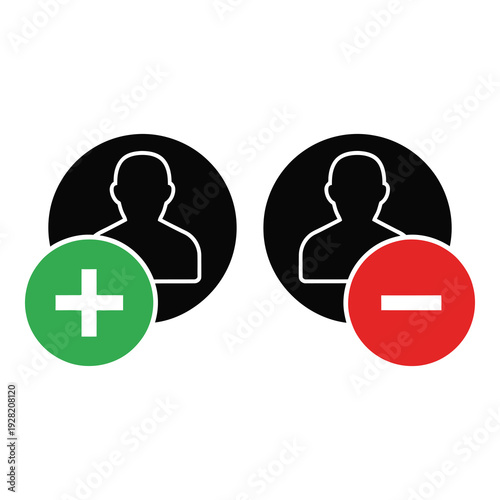 User profile icons with plus and minus signs for approval  simple graphic icon