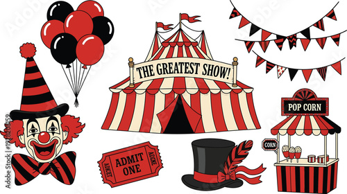 Circus Clown with Balloons and Tent