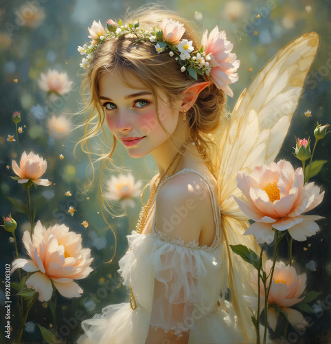 beautiful little peony fairy with headdress